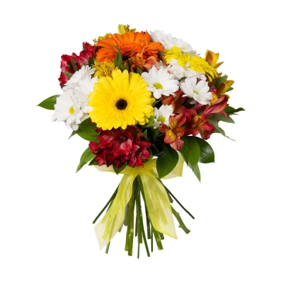 Букет «Красочный фонтан» — яркая симфония из альстромерий, гербер и хризантем Красноярск Красноярский край