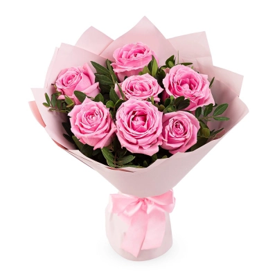 Букет из розовых роз с фисташкой – нежность в каждом лепестке Красноярск Красноярский край