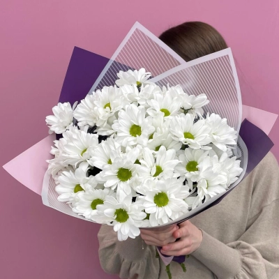 Букет «Весеннее настроение» – свежесть белых хризантем Красноярск Красноярский край