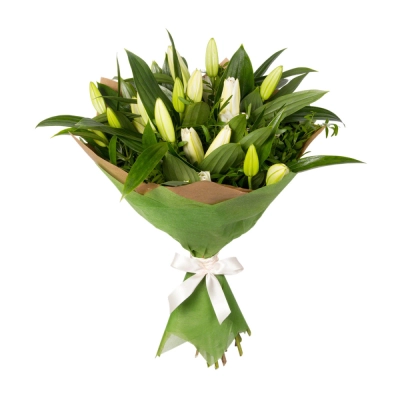 Нежный букет из лилий с фисташкой – элегантность в каждой детали Красноярск Красноярский край