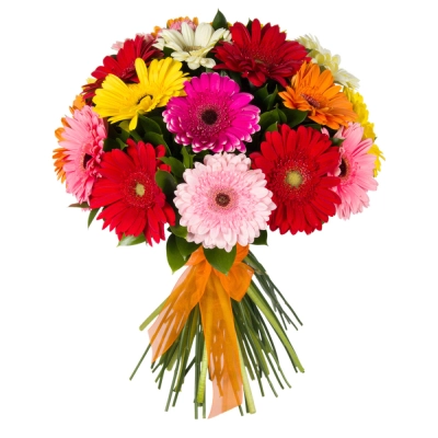 Букет «Мамба» – взрыв красок из оранжевых, лиловых и розовых гербер Красноярск Красноярский край