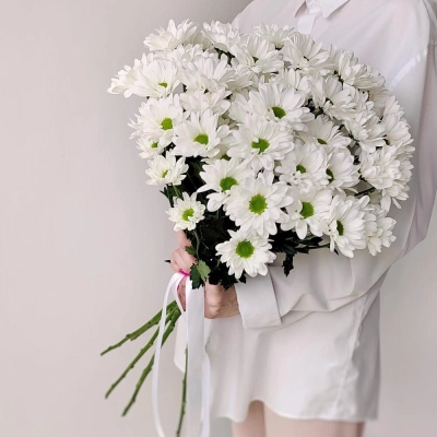Букет «Ромашка» – 9 белоснежных хризантем в деревенском стиле Красноярск Красноярский край